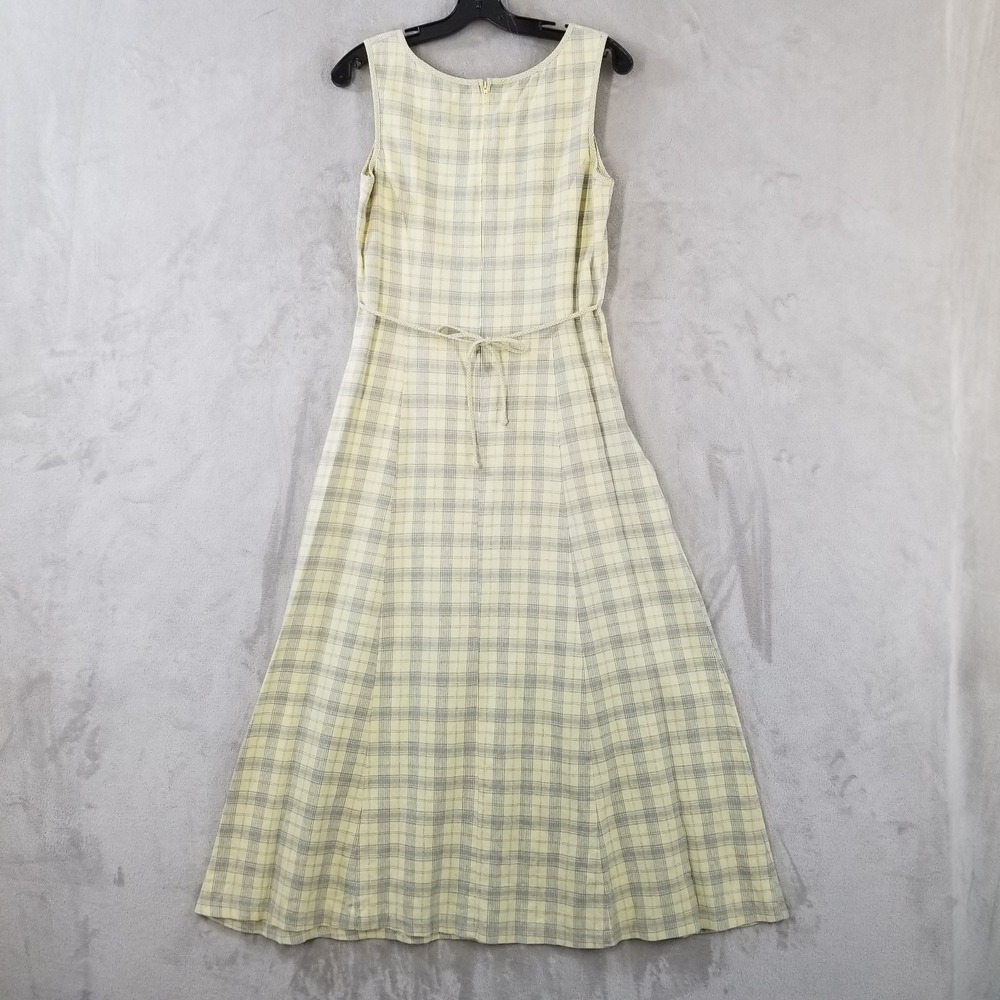 Vintage Carol Anderson Maxi Dress 6 Butter Yellow Plaid Linen Cotton USA Made - Picture 2 of 10